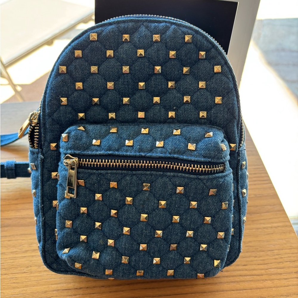 Studded denim Blue Mini Backpack, forever 21